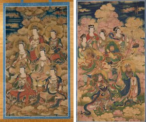 Täydellisimmän tiedon saavuttamisen kymmenen vaiheen bodhisattvat; Devan, Nagan ja Yakshin kahdeksan isäntä tekijältä Eugène Fromentin