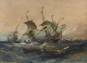 Hollantilaiset laivat myrskyssä tekijältä Eugene Isabey