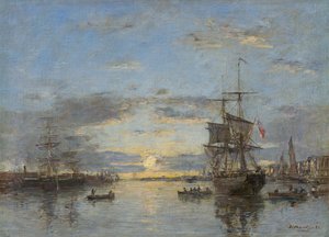 Saksa: Le Havre. Ulkosatama auringonlaskun aikaan Le Havre: Ulkosatama auringonlaskun aikaan. tekijältä Eugene Louis Boudin