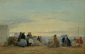 Rannalla, auringonlasku tekijältä Eugene Louis Boudin