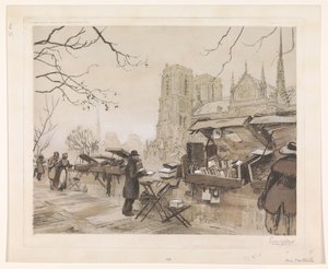 Näkymä Quai de Montebellolle Pariisissa tekijältä Eugène Véder (signed by artist)