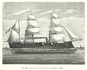 Panssarikorvetti Alma, rakennettu vuonna 1865 (kaiverrus) tekijältä European School