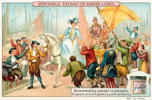 Englannin Elizabeth I laivaston merimiesten joukossa (chromolitho) tekijältä European School