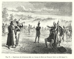 Francois Sudren vuonna 1829 tekemä puhelinkokemus Champ-de-Marsilla (kaiverrus) tekijältä European School