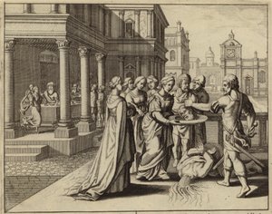 Herodias vastaanottaa Johannes Kastajan pään (kaiverrus) tekijältä European School