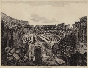 Rooman Colosseumin sisätilat, kaivettu vuonna 1813 ja avattu vuonna 1814 (kaiverrus) tekijältä European School
