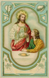 Jeesus Kristus siunaa ehtoolliselle menevän miehen (kromoliittinen). tekijältä European School
