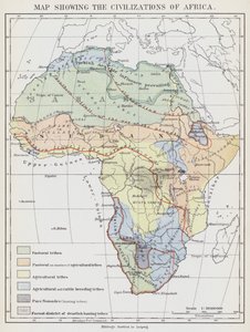 Afrikan sivilisaatioita kuvaava kartta (värilitografia) tekijältä European School