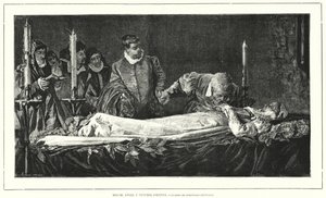 Michelangelo kunnioittaa Vittoria Colonnan ruumista (litho) tekijältä European School