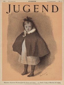 Muotokuva pienestä tytöstä, jolla on viitta (väri litho) tekijältä European School