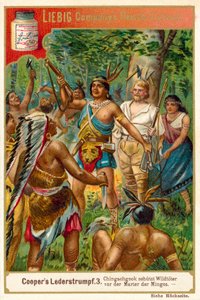 Kohtaus Deerslayerista, kirjoittanut James Fenimore Cooper (chromolitho) tekijältä European School