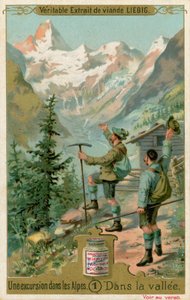 Kohtaus retkeltä Alpeilla: laaksossa (chromolitho) tekijältä European School