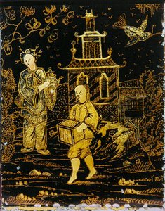 Tea Caddy kiinalaiseen tapaan kuvaa porteria ja teekannua kantavaa naista (metallia) tekijältä European School