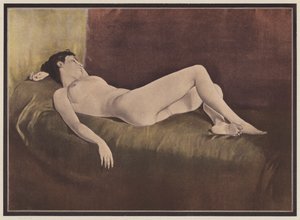 Nainen makaa sängyllä (väri litho) tekijältä European School