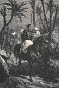 Cervantes ratsastaa naisen kanssa keitaassa tekijältä Eusebio Planas