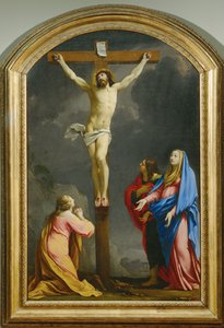 Kristus ristillä Magdaleenan, Neitsyt Marian ja Pyhän Johanneksen välissä - Ristiinnaulitseminen ... tekijältä Eustache (studio of) Le Sueur
