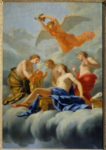 Rakkaus Venuksen syntymä synnyttää Cupidon. Maalaus Eustache Le Sueurin (1617-1655) työpajasta 1600-luvun su. 1,82x1,25 m.