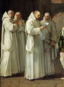Pyhä Bruno (1030-1101), Cartusian ritarikunnan perustaja saa viestin paavi Urbanus II:lta (Urbano 2) (yksityiskohta) tekijältä Eustache Le Sueur