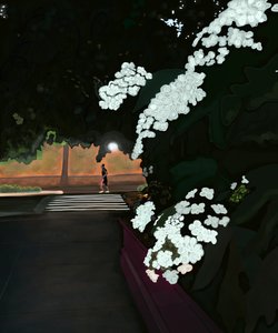 Kuudelta aamulla. Sateinen aamu ja lenkkeilijä. Prospect park west (digitaalista taidetta) tekijältä Evan Sklar