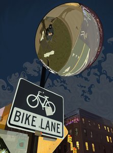 Pyöräkaistakyltti, Prospect Park (digitaalista taidetta) tekijältä Evan Sklar