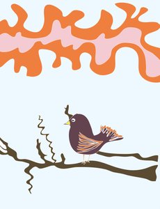 Bird On Branch, 2015 (käsin piirretty iPadilla Apple-kynällä) tekijältä Evan Sklar
