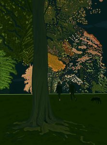 Dog Walk At Night (digitaalista taidetta) tekijältä Evan Sklar