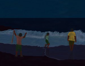 Lopullinen tulipalo Island Beach At Night (digitaalista taidetta) tekijältä Evan Sklar