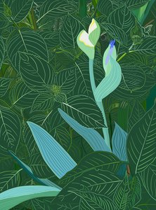 Iris ja hortensia, 2025 (digitaalista taidetta) tekijältä Evan Sklar