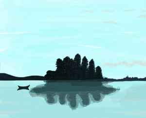 Lake In Maine, 2015 (käsin piirretty iPadilla Applen kynällä) tekijältä Evan Sklar