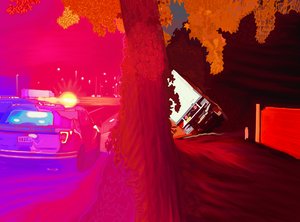 Kaatunut kuorma-auto, 2025 (digitaalista taidetta) tekijältä Evan Sklar