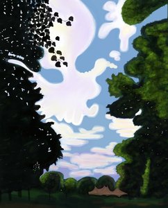 Teltta ja taivas, Prospect Park 2018 (käsin piirretty iPadilla ja Apple-kynällä). tekijältä Evan Sklar