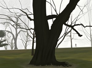 Puu ja lenkkeilijä. Varhainen aamu. Prospect park (digitaalista taidetta) tekijältä Evan Sklar