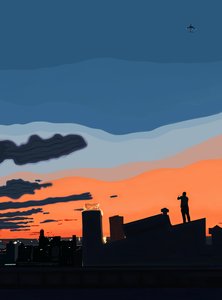 Näkymä New Yorkin satamaan katolta, loppukesästä (digitaalista taidetta) tekijältä Evan Sklar