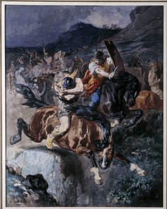 Francs-ratsumiesten taistelu (akvarelli) tekijältä Evariste Vital Luminais