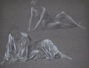 Double Study for Earthbound - lepäävä naishahmo, 1897 (liitu paperille) tekijältä Evelyn De Morgan