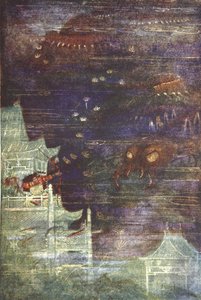 Hidesato ja tuhatjalkainen, kuvitus F Hadland Davisin teoksesta "The Myths and Legends of Japan" tekijältä Evelyn Paul
