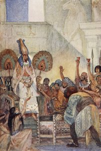Osiris viety rintaan, kuvitus Lewis Spencen teoksesta "Muinaisen Egyptin myytit"