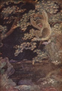 Meduusat ja apina, kuvitus F. Hadland Davisin teoksesta "Japanin myytit ja legendat" tekijältä Evelyn Paul