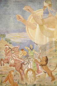 Ninibin ohjaama Tiglath-Pileser I, kuvitus Lewis Spencen teoksesta Myths and Legends of Babylonia and Assyria tekijältä Evelyn Paul