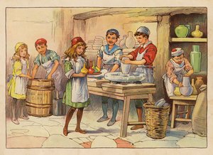 Pikkutyöläiset: Potters (värilitografia) tekijältä Evelyn Stuart Hardy