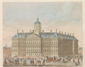 Kuninkaallinen palatsi Dam-aukiolla, noin 1810-1813 Vue du Palais Roijal, et de la Place le Dam (otsikko esineessä)