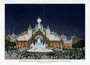 Suihkulähteet sähköpalatsissa, Champ de Mars, Pariisin maailmannäyttely 1889, 1900.