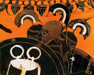 Kolmipäinen jättiläinen Geryon, jonka karjan Herakles varasti ... tekijältä Exekias Exekias