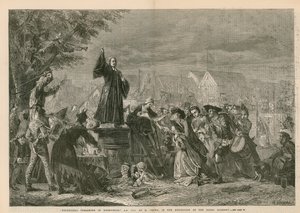 George Whitefield saarnaa Moorfieldsissä, AD 1742 - Royal Academyn näyttelyssä (kaiverrus) tekijältä Eyre Crowe