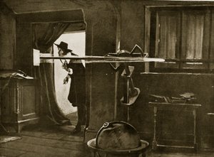 Jeremiah Horrocks observatoriossaan, kuvitus "Hutchinsonin tarinasta brittiläisestä kansasta", n. 1923