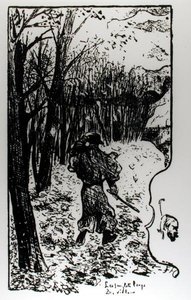 Verlaine syksyisessä maisemassa, kuvitus teoksesta Impression dAutomne: Les Sanglots Longs, Paul Verlaine (1844-96) tekijältä F.A. Cazals