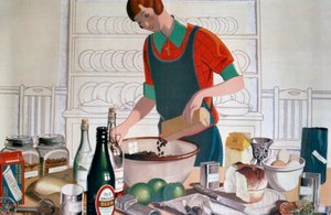 Making the Empire Christmas Pudding, c. 1920-luvun värilitografia tekijältä FC Harrison