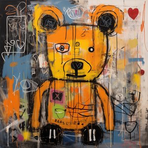 Sisustus söpö karhu abstrakti maalaus, jean michel basquiat tyyli, taide tulostaa tekijältä F. Abderrahim