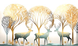 Deer animal  Gold puu, Abstrakti pastellivärit, Wall art tulosta pyynnöstä tekijältä F. Abderrahim