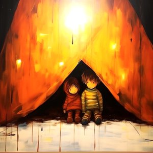 Piirustus kahdesta viattomasta lapsesta, surrealistinen seinätaide | Kankaalle tulosteet tekijältä F. Abderrahim
